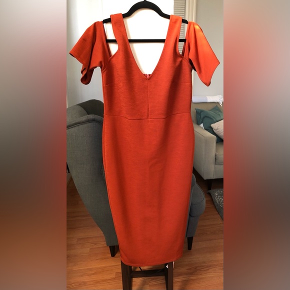 ASOS Cut-out MIDI Dress New Burnt Orange Size 10 - Picture 2 of 10